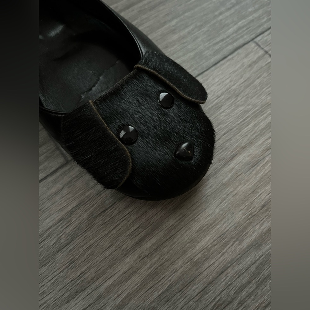 MIHAMA leather dog face black flat